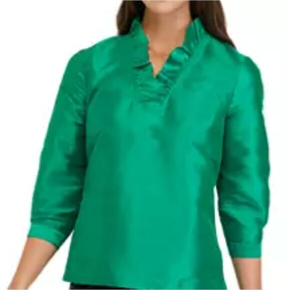 5/$55 Crown & Ivy NWT Holiday Blouse In Lamar Green, High Neck, S - Picture 4 of 8